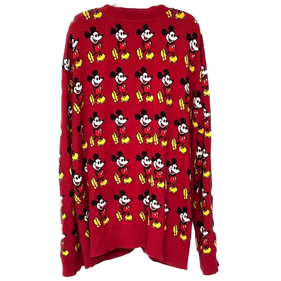 Disney Mickey Mouse Cardigan Sweater All Over Print Red Yellow Sz XL 100% Cotton - Picture 4 of 7